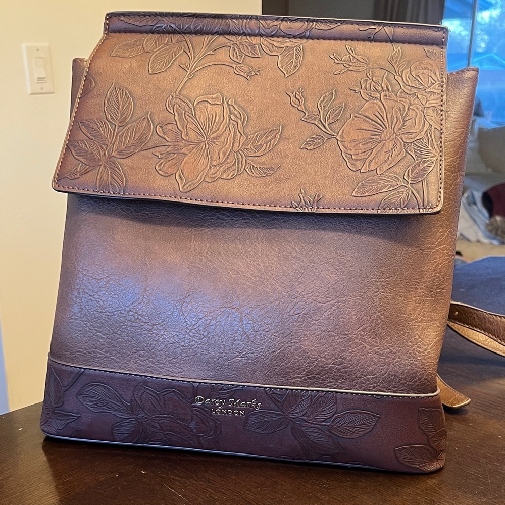 Darcy Marks- Embossed Floral Tan Backpack